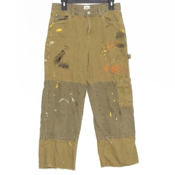 BDG Denim - BDG Womens Jeans Carpenter Cargo Painters Splatter Raw Hem Green Medium JC